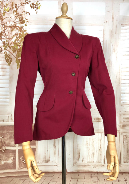 LAYAWAY PAYMENT 3 OF 4 - RESERVED FOR SARA - Stunning Original 1940s Vintage Deep Burgundy Red Asymmetrical Blazer By Donnybrook