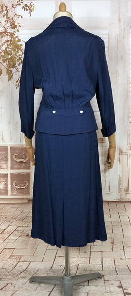 Wonderful Late 1940s / Early 1950s Original Volup Vintage Blue Silk Blend Belt Back Summer Suit