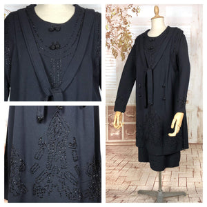 LAYAWAY PAYMENT 3 OF 3 - RESERVED FOR GILDA - Exquisite Rare Antique Edwardian 1910s Navy Blue Beaded Two Piece Dress