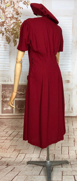 LAYAWAY PAYMENT 1 OF 3 - RESERVED FOR LINDSAY - Exquisite Original Late 1930s / Early 1940s Vintage Rich Red Beaded Crepe Dress With Matching Halo Hat