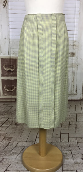 Original 1940s 40s Vintage Sportswear Green And Grey Belted Micro Check Skirt Suit
