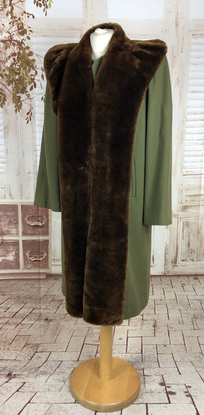 LAYAWAY PAYMENT 2 of 2 - RESERVED FOR CAROL - PLEASE DO NOT PURCHASE - Original 1940s 40s Vintage Sage Green Ladies Wool Coat With Rich Brown Fur Collar