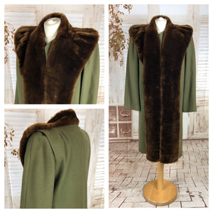 LAYAWAY PAYMENT 1 of 2 - RESERVED FOR CAROL - PLEASE DO NOT PURCHASE - Original 1940s 40s Vintage Sage Green Ladies Wool Coat With Rich Brown Fur Collar