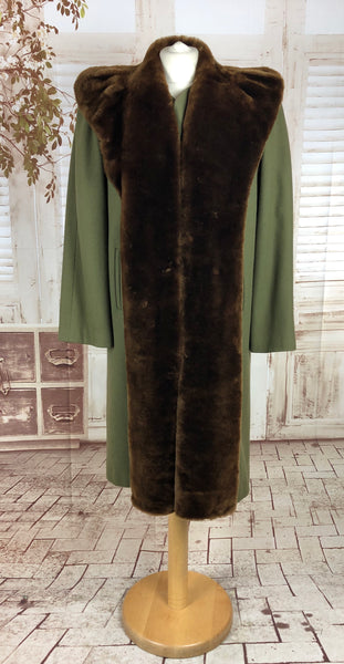LAYAWAY PAYMENT 1 of 2 - RESERVED FOR CAROL - PLEASE DO NOT PURCHASE - Original 1940s 40s Vintage Sage Green Ladies Wool Coat With Rich Brown Fur Collar