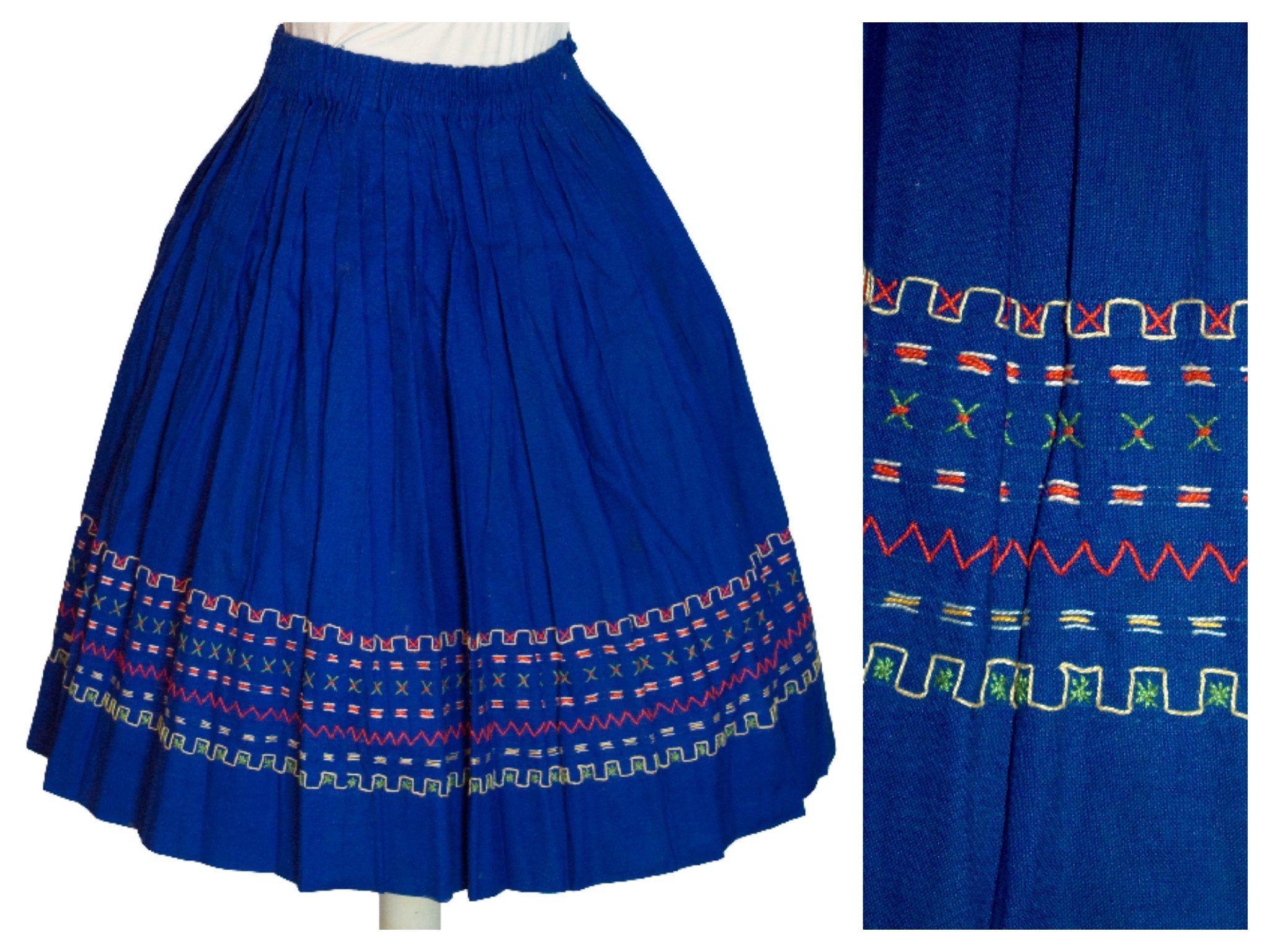 Original Vintage 1950's Blue Skirt Folk Decoration