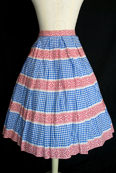 Original Vintage 1950's Blue and Red Gingham Skirt