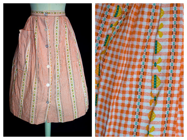 Original Vintage 1950's Gingham and White Stripe Skirt Deadstock