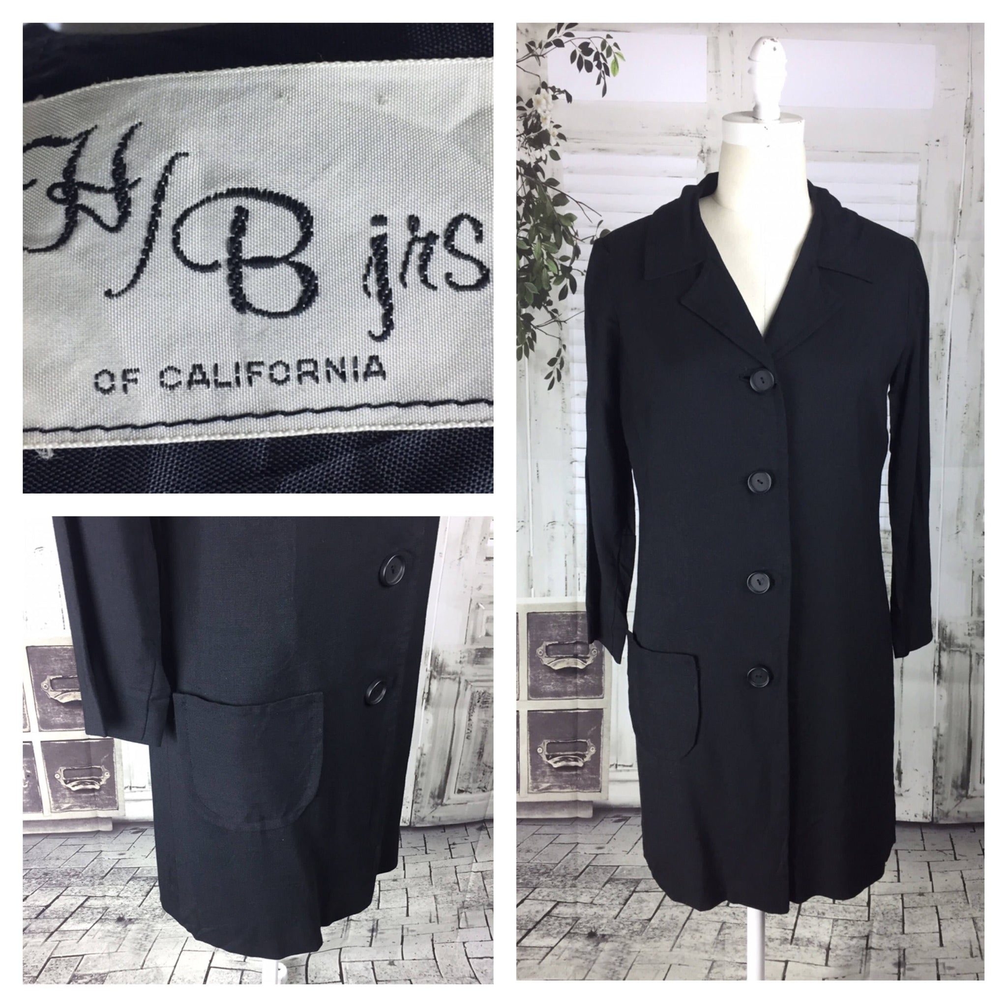 Original Vintage 1950's Black JHB Jr Cotton Coat