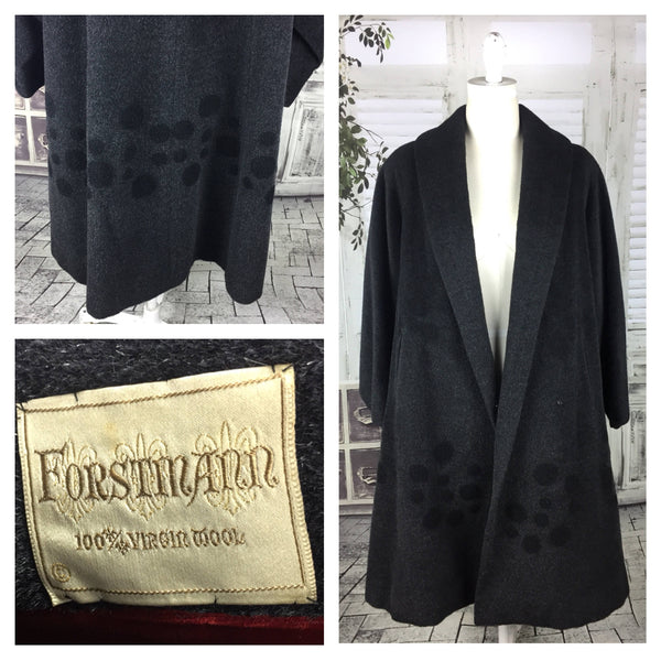 Original Vintage 1950s 50s Forstmann Grey Eye Lash Wool Trapeze Overcoat With Poodle Spots 
