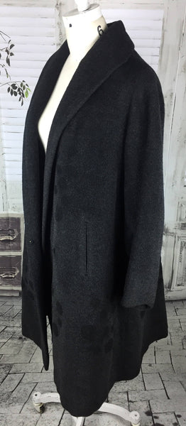 Original Vintage 1950s 50s Forstmann Grey Eye Lash Wool Trapeze Overcoat With Poodle Spots 