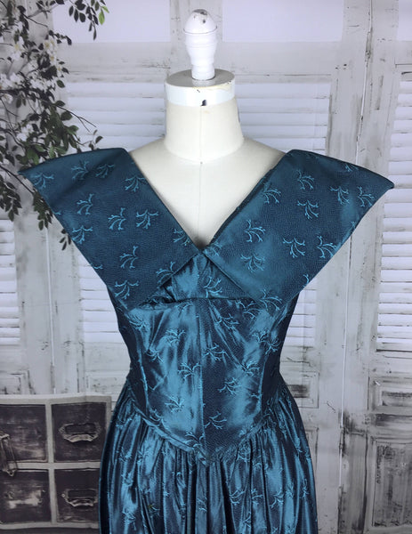 Original Vintage 1950s 50s Electric Blue Oversized Shoulder Collar Cocktail Dress