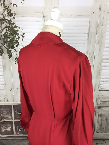 Original 1950s 50s Vintage Red Gabardine Button Up Day Dress By Town And Country Club Dresses