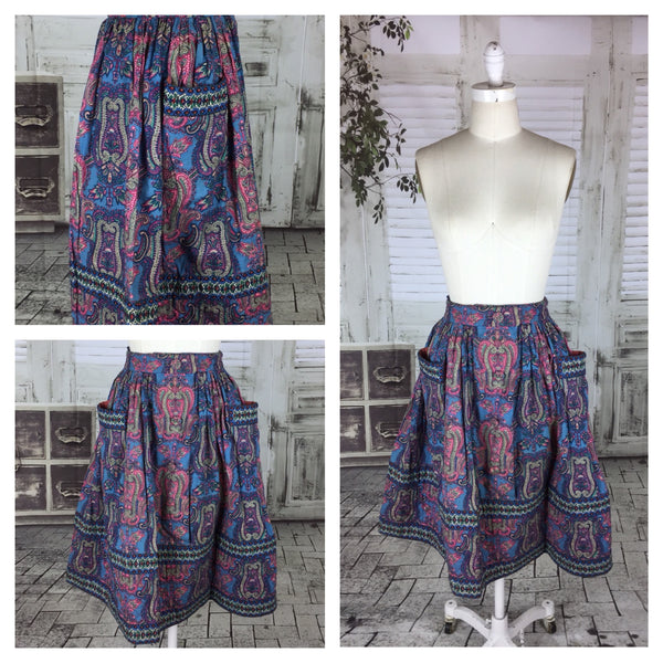 Original 1950s 50s Vintage Skirt With Purple And Blue Paisley Pattern