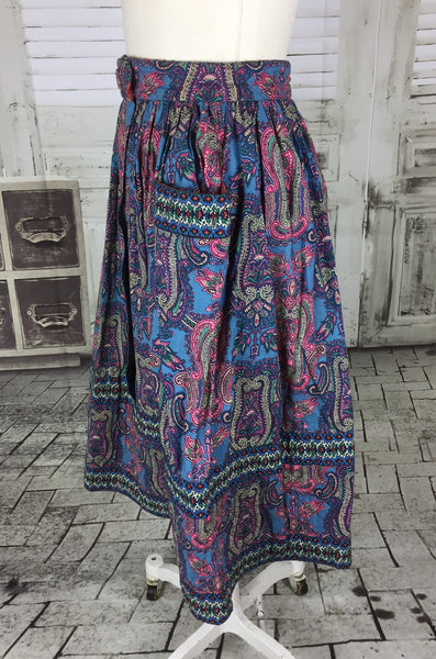 Original 1950s 50s Vintage Skirt With Purple And Blue Paisley Pattern