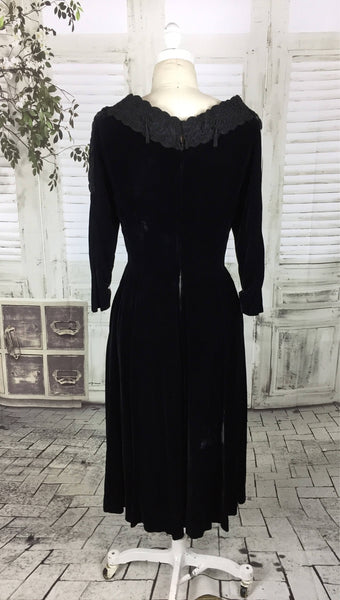 Original Vintage Black Velvet 1930s 30s Soutache Tassel Dress