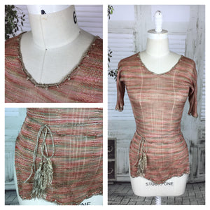 Original 1920s Pink Silk Top With Tassel String Belt & Collar