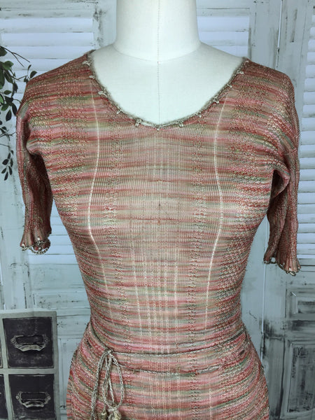 Original 1920s Pink Silk Top With Tassel String Belt & Collar