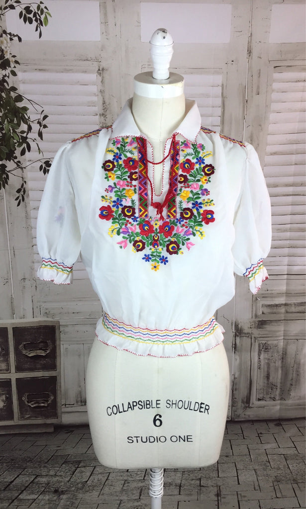 Original 1960s Hungarian Peasant Blouse With Embroidered Flower Decora Black Sheep Antiques Original 1960s Hungarian Peasant Blouse With Embroidered Flower Decora Black Sheep Antiques