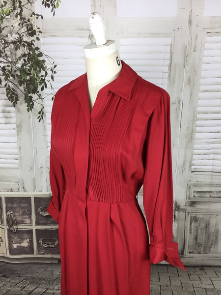 Original 1950s 50s Vintage Red Gabardine Button Up Day Dress By Town And Country Club Dresses