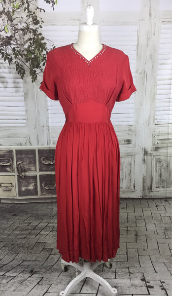 Original 1940s 40s Vintage Red Studded Dress