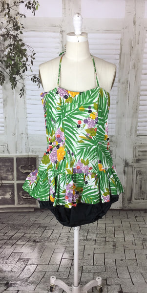 Original 1950s Vintage Roecliff & Chapman Swimsuit In Tropical Print Colours