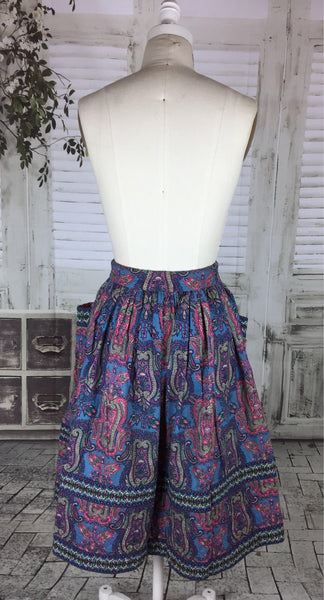 Original 1950s 50s Vintage Skirt With Purple And Blue Paisley Pattern