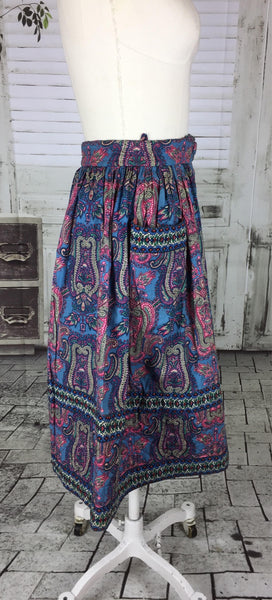 Original 1950s 50s Vintage Skirt With Purple And Blue Paisley Pattern