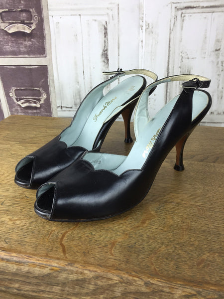Original 1950s Vintage Black Leather Stiletto Heels By Frank More