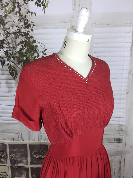 Original 1940s 40s Vintage Red Studded Dress