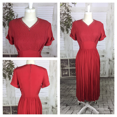 Original 1940s 40s Vintage Red Studded Dress