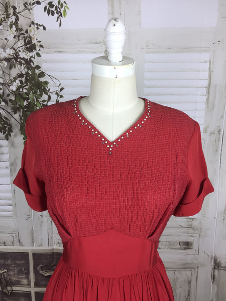 Original 1940s 40s Vintage Red Studded Dress