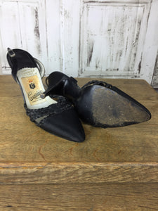 Original 1950s Vintage Italian Black Satin And Rope Stiletto Heels By Capricio