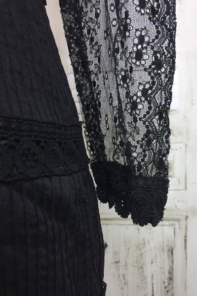 Original 1950s 50s Vintage Black Cotton And Lace Evening Gown Dress Stage Outfit