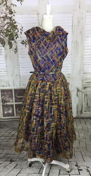 Original 1950s 50s Vintage Crazy Plaid Nylon Dress Peggy Page
