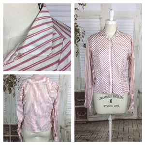 Original 1950s Vintage Pink And White Candy Stripe Blouse