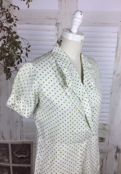 Original 1950s Vintage White And Green Polkadot Day Dress