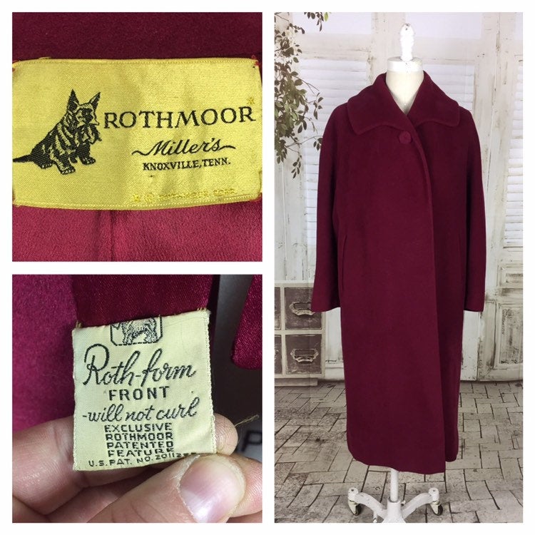 Original 1950s Rothmoor Vintage Burgundy Wine Wool Swing Coat