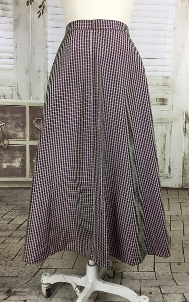 Original 1950s Vintage Taffeta Plaid Purple Pink Green Two Tone Circle Skirt By Randler Paris