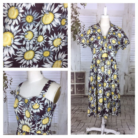 Original 1950s 50s Vintage Summer Flower Novelty Print Dress And Jacket Set Sunflower