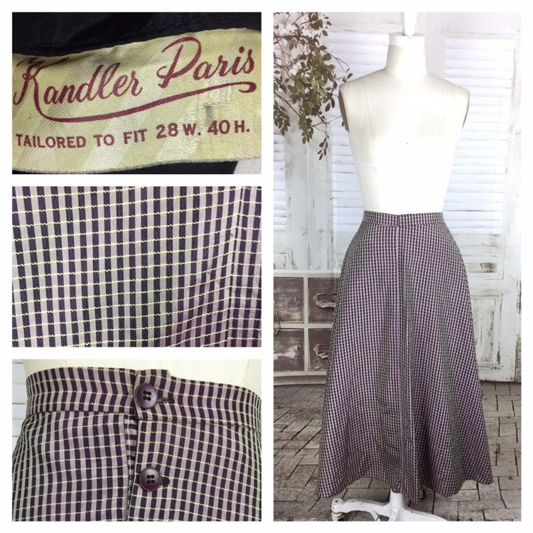 Original 1950s Vintage Taffeta Plaid Purple Pink Green Two Tone Circle Skirt By Randler Paris