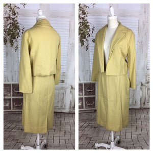 Original Late 1940s / Early 1950s Gold Yellow Wool Vintage Skirt Suit Cropped Jacket