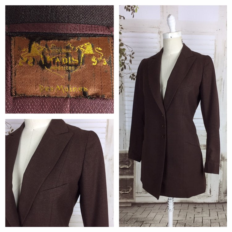 RESERVED FOR CHLOE - PLEASE DO NOT PURCHASE - Original 1930s 30s Vintage Brown Ladies Longer Length Blazer By Kadis Des Moines