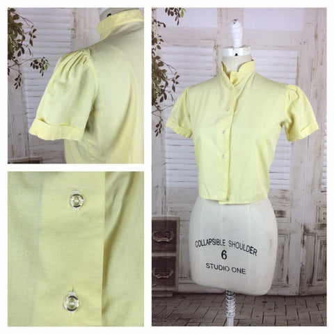Original 1930s Vintage Yellow Blouse With Puff Sleeves And Glass Buttons