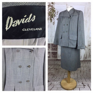 Original 1940s 40s Vintage Grey Check Double Breasted Swing Suit by Davids 