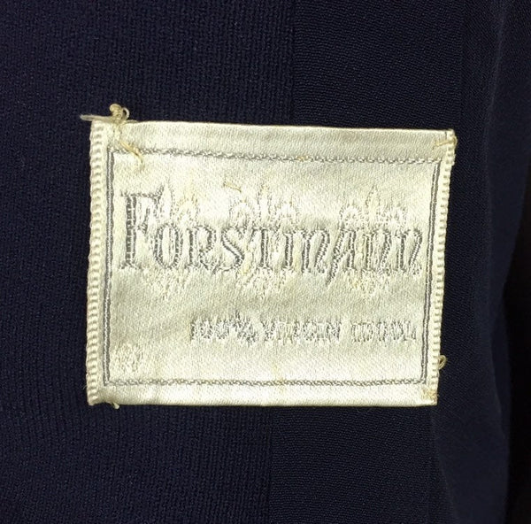Original 1940s Navy Blue Gabardine Forstmann Wool Triple Pocket Vintage Belt Back Blazer