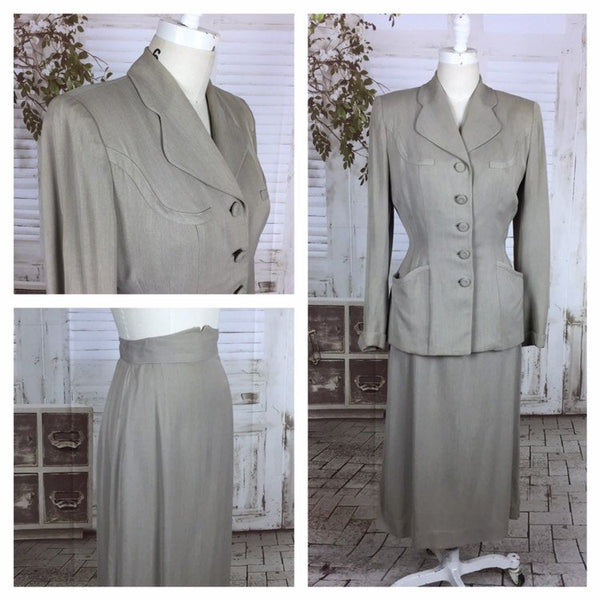 Original 1940s 40s Vintage Grey Gabardine Gab Western Skirt Suit