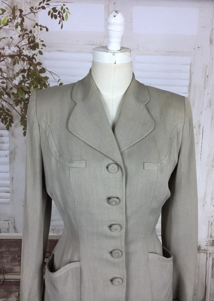 Original 1940s 40s Vintage Grey Gabardine Gab Western Skirt Suit