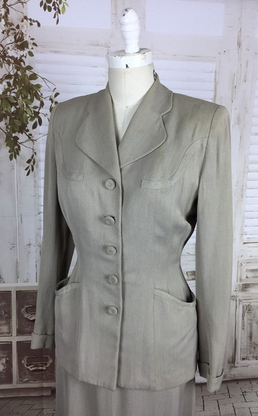 Original 1940s 40s Vintage Grey Gabardine Gab Western Skirt Suit