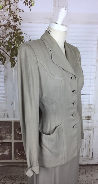 Original 1940s 40s Vintage Grey Gabardine Gab Western Skirt Suit