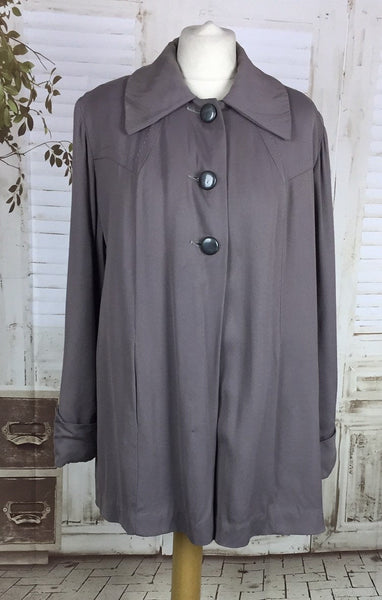 Original 1940s Vintage Volup Taupe Mauve Gabardine Swing Coat